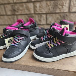 Girls Sneakers Size 1 with Rainbow Laces and Pink Interior