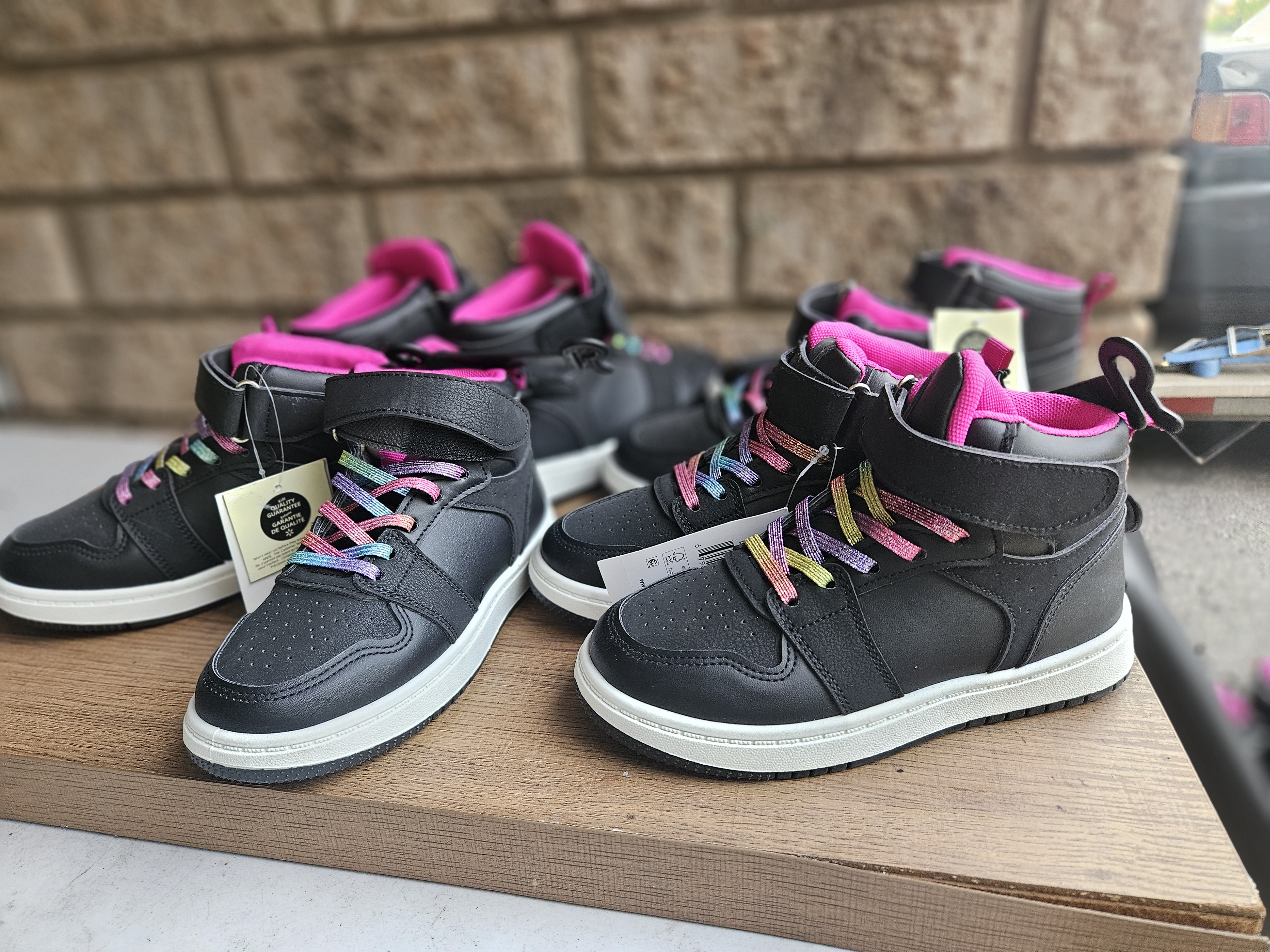 Toddler Sneakers Size 13 with Rainbow Laces and Pink Interior