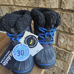 Toddler Size 8 Snow Boots with Blue Laces and Faux Fur Cuffs