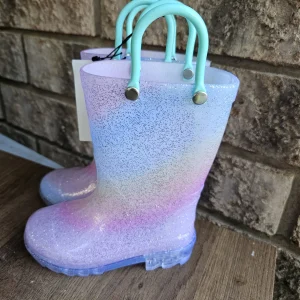 Toddler Size 7 Rainbow Rain Boots with Handles