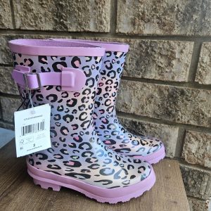 Pink Leopard Print Girls Size 2 Rain Boots