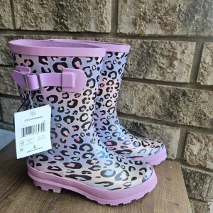 Girls Size 2 Rain Boots Pink Leopard