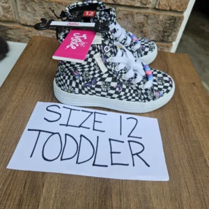 Black and White Checkered Canvas Sneakers with Floral Pattern Justice Size 12 Toddler