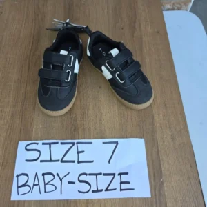 Black Toddler Sneakers with Velcro Straps and White Accents
