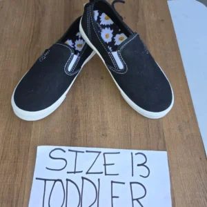 Black Toddler Slip-On Sneakers with Daisy Pattern Insole Size 13