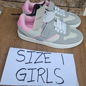 Girls Size 1 Silver and Pink Glitter Sneakers