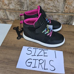 Black Toddler Sneakers with Rainbow Laces and Pink Interior Size 1 Girls