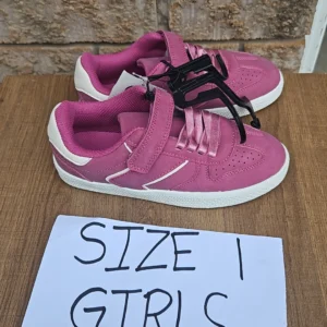 Pink Girls' Size 1 Velcro Sneakers with White Accents