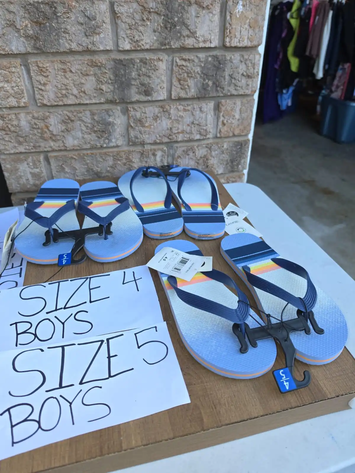 Blue Boys' Flip-Flops with Striped Sole