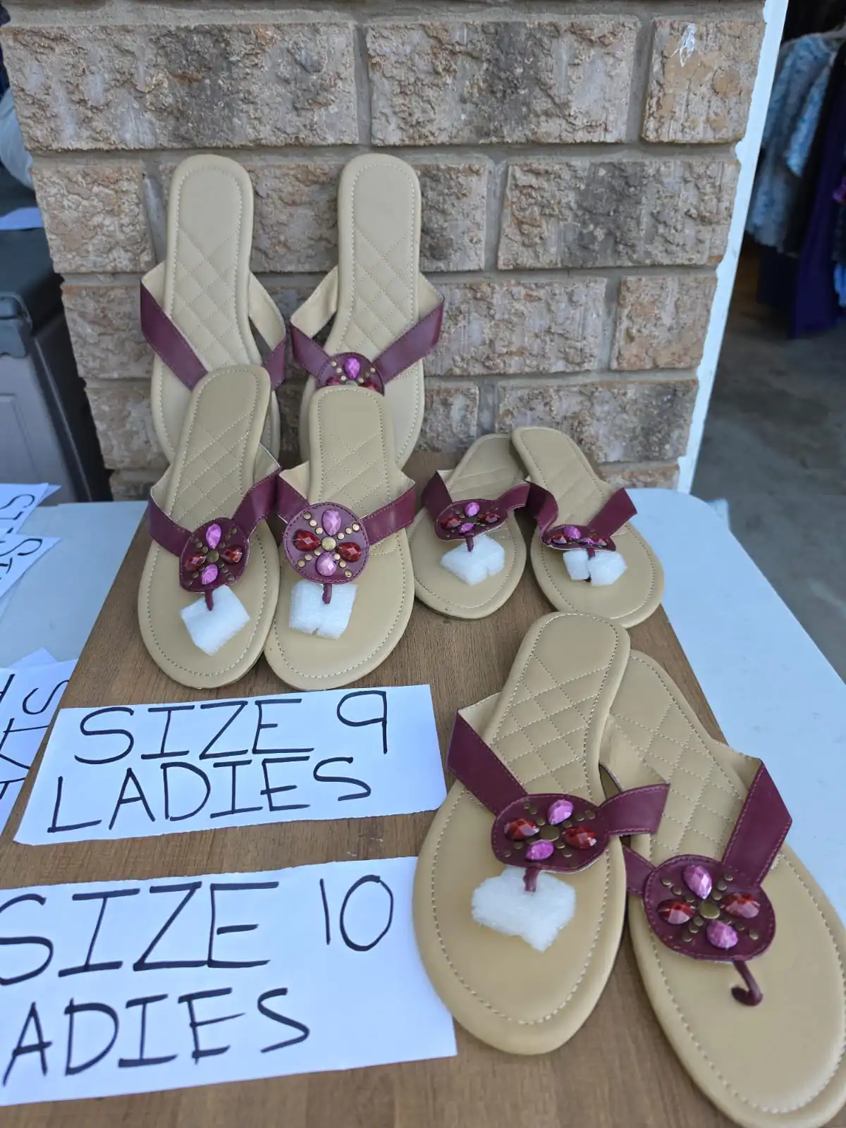 Burgundy Embellished Flip-Flops with Beige Sole