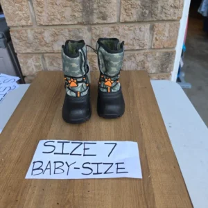 Green Camo Baby Boots with Orange Paw Straps