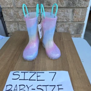 Toddler Size 7 Rainbow Rain Boots with Handles
