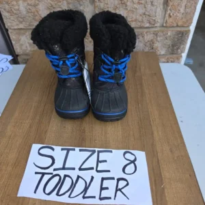Toddler Size 8 Snow Boots with Blue Laces and Faux Fur Cuffs