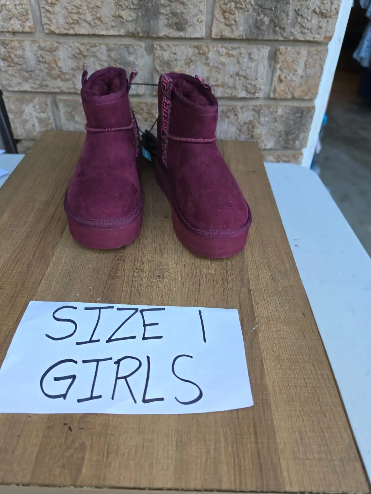 Girls Size 1 Boots with Faux Fur Lining