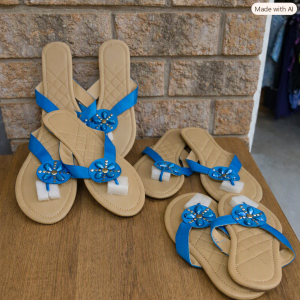 Tan Sandals with Blue Floral Straps Size Ladies 9-10