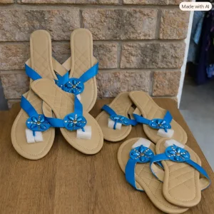 Tan Sandals with Blue Floral Straps Size Ladies 9-10